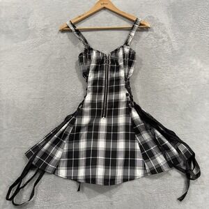 Dolls Kill Widow Mini Dress Women S Plaid Black Corset Fit Flare Y2K Goth NWT
